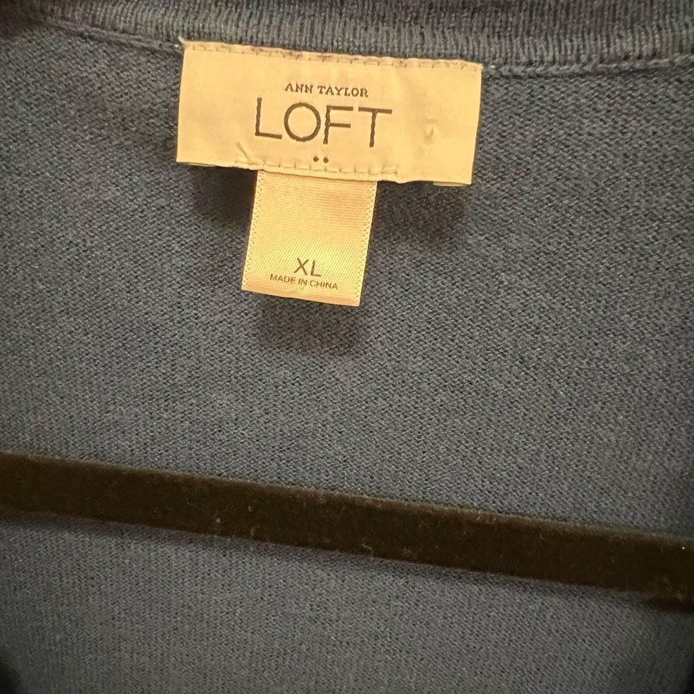 LOFT Dark Blue / Teal Ruffle Trim Cardigan - Picture 2 of 5